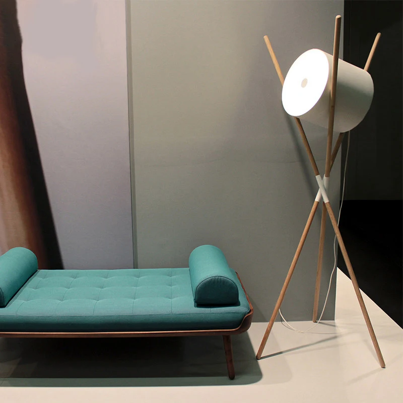 

Three Wooden Floor Lamp Black White Fabric Lampshade Decorative Floor Lamp Tripod Projection Table Lamp for Bedroom Office