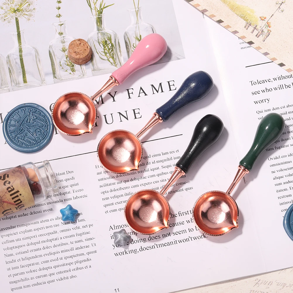 

Anti-hot Sealing Stamp Wax Spoon Wood Handle Seal Beads Furnace Stove Pot Retro Wax Stamping Spoons Invitation Cards Decor Craft