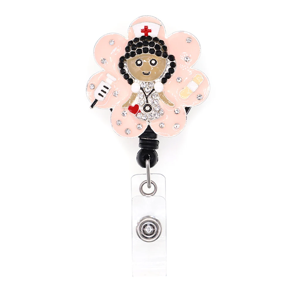 

sparkly rhinestone medical nurse style black nurse/doctor hat/heart Retractable id badge holder reel