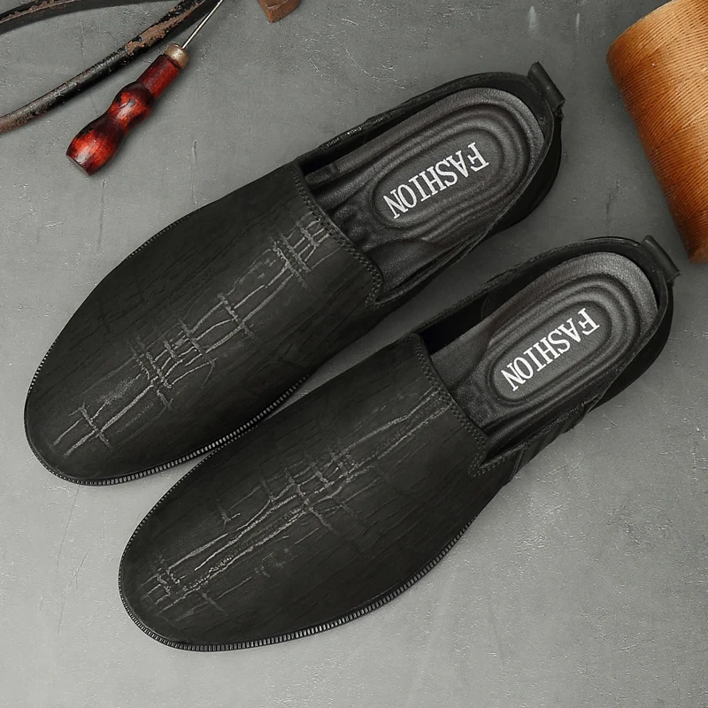 Туфли-оксфорды мужские из натуральной кожи роскошные лоферы без застежки