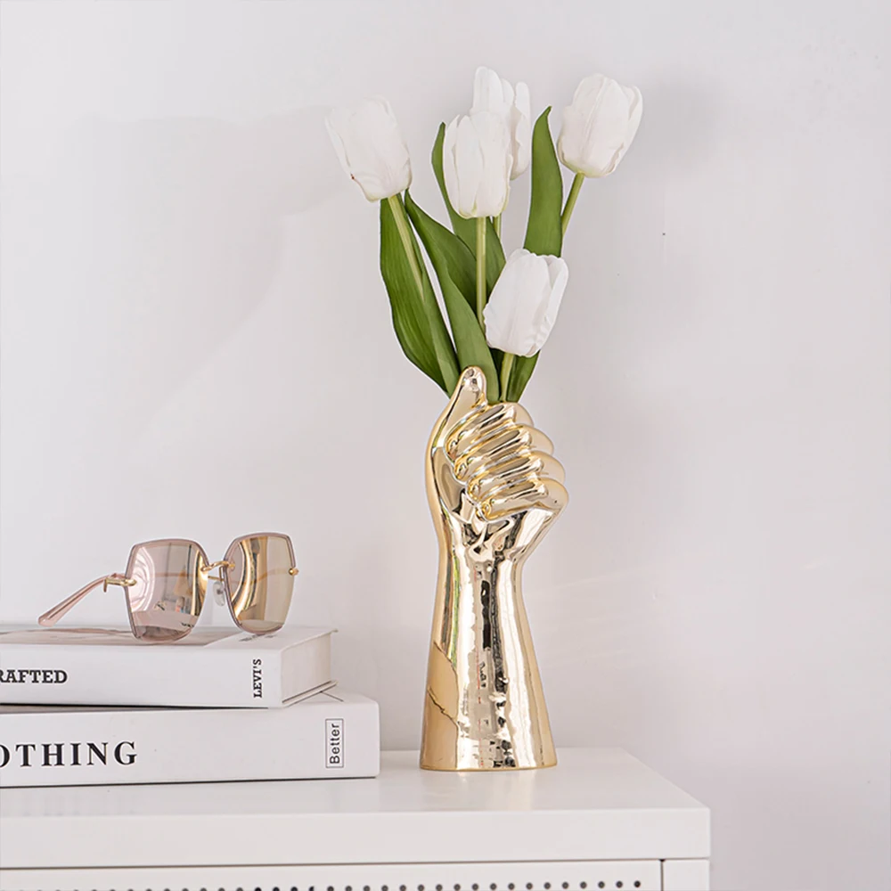 Скандинавская Золотая керамическая ваза ручная статуя для цветов украшение дома