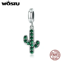 wostu 100 925 sterling silver strong cactus glittering green cz pendant dangle fit women charm bracelet diy jewelry cqc515