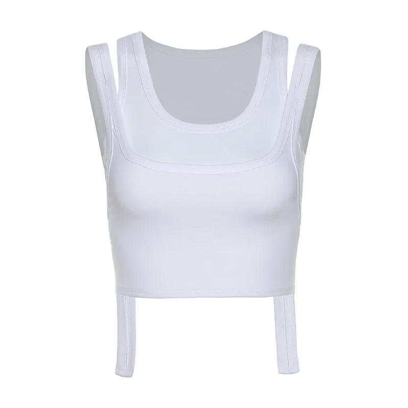 

Tank Top Women White 2020 Summer Casual Short Vest Off Shoulder Sexy Crop Top Women Streetwear Cotton Splicing Top