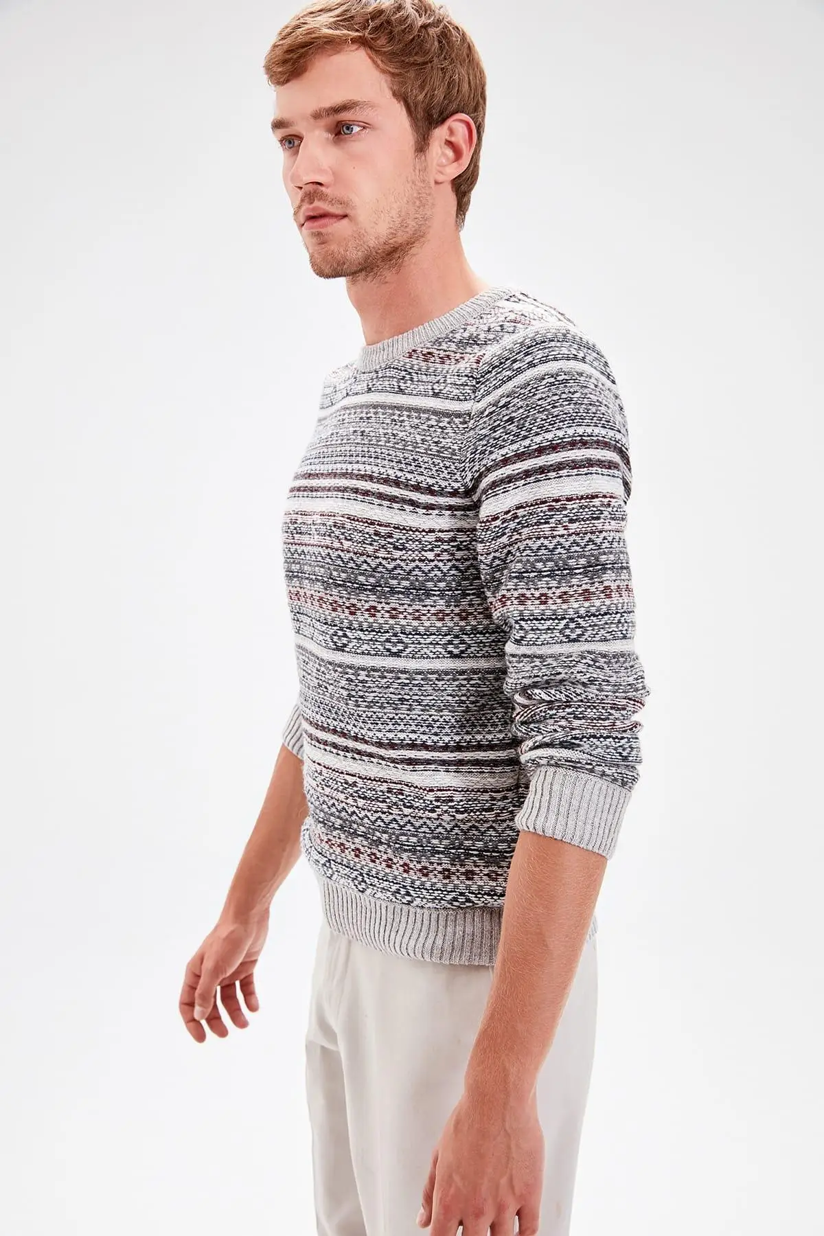 Мужской трикотажный свитер из жаккарда с воротником для велосипеда серый цвет