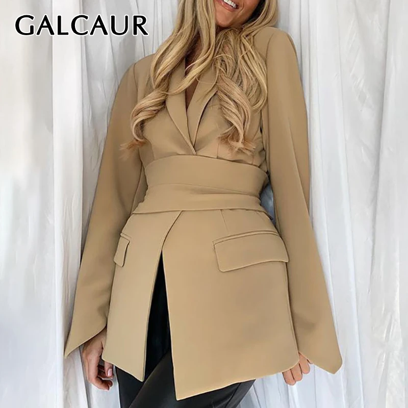 

GALCAUR Solid Slim Fold Pleated Womens Coat Notched Long Sleeve Patchwork Minimalist Casual Women Blazers 2022 Fashion New Style