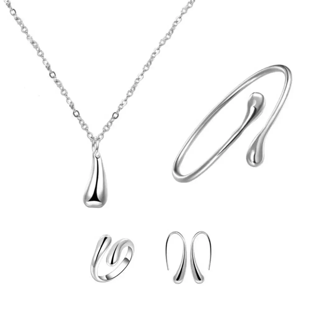 

4Pcs/Set Fashion Women Teardrop Charm Necklace Earrings Opening Ring Bracelet Jewelry Set Accessory Gift 2020 New