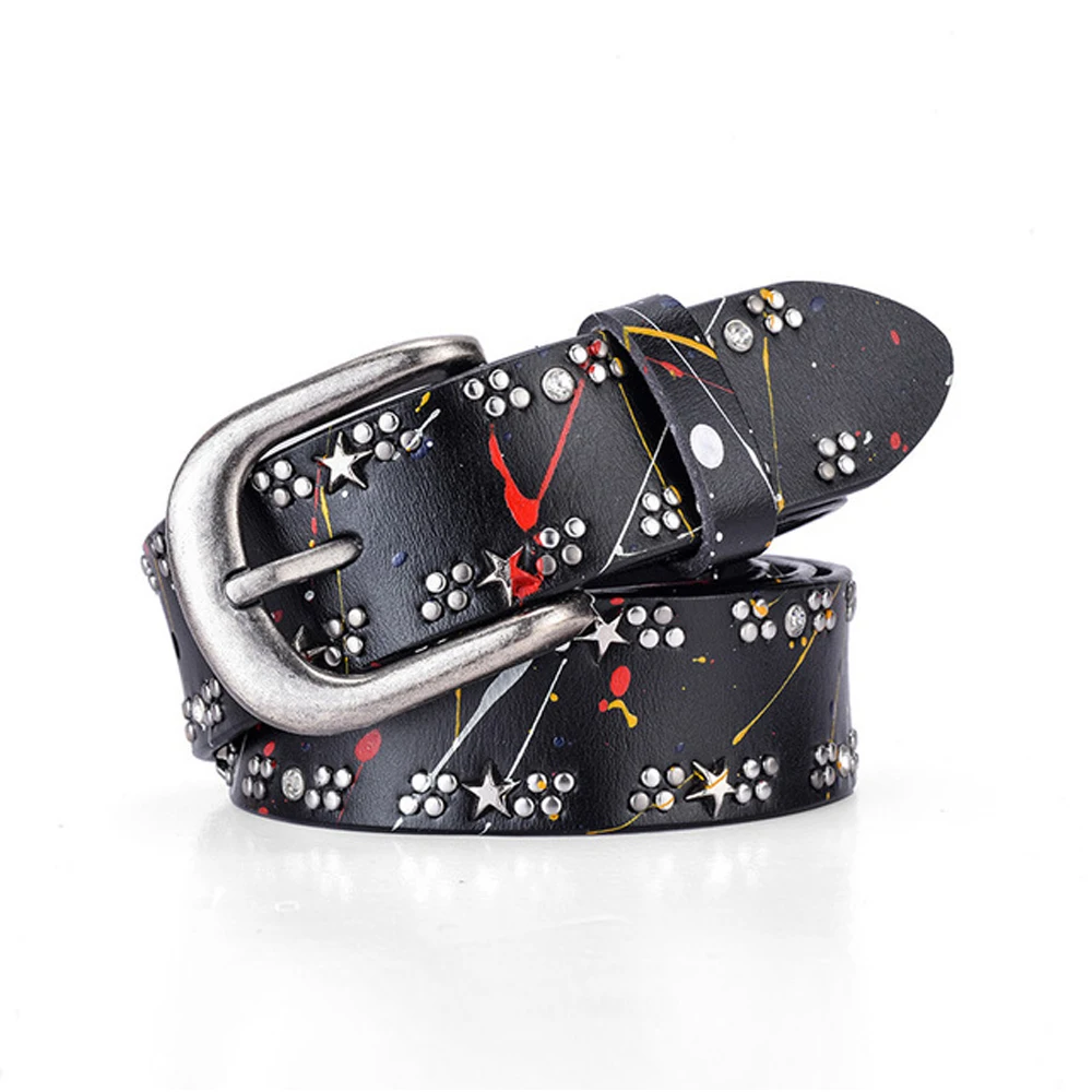 Fashion genuine leather Women belt vintage pin buckle Strap rivet mosaic belts personality jeans Decorative ladies Belt SP1491