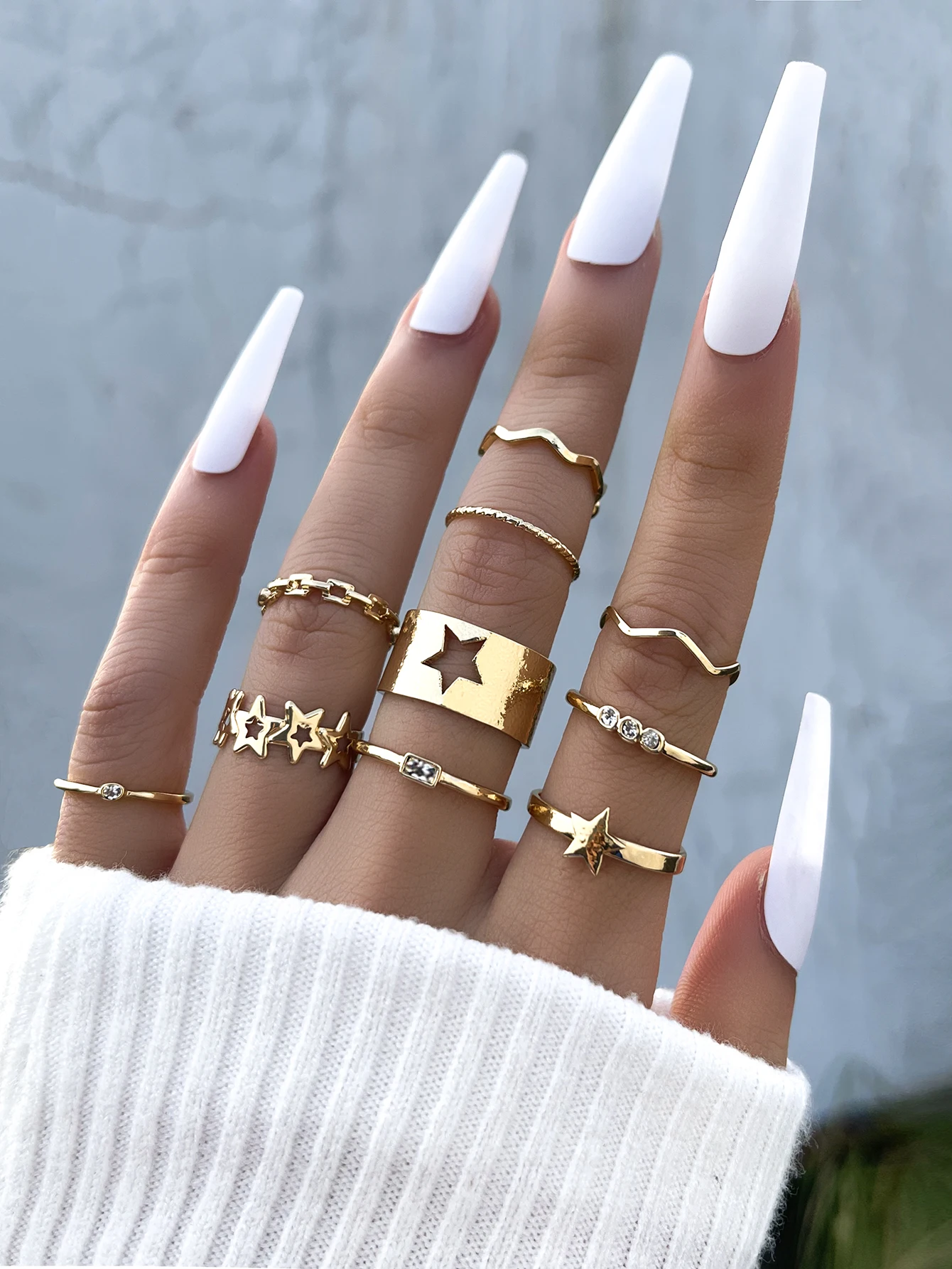 

Stillgirl 10Pcs Punk Gold Star Matching Rings for Women Vintage Crystal Geometric Set Female Y2k Fashion Jewelry Anillos Mjuer