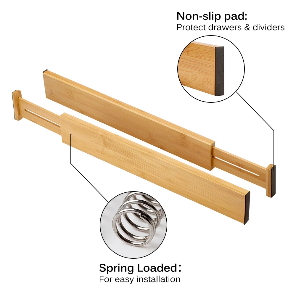 Бамбуковый раздвижной ящик органайзер премиум класса для столовых приборов и