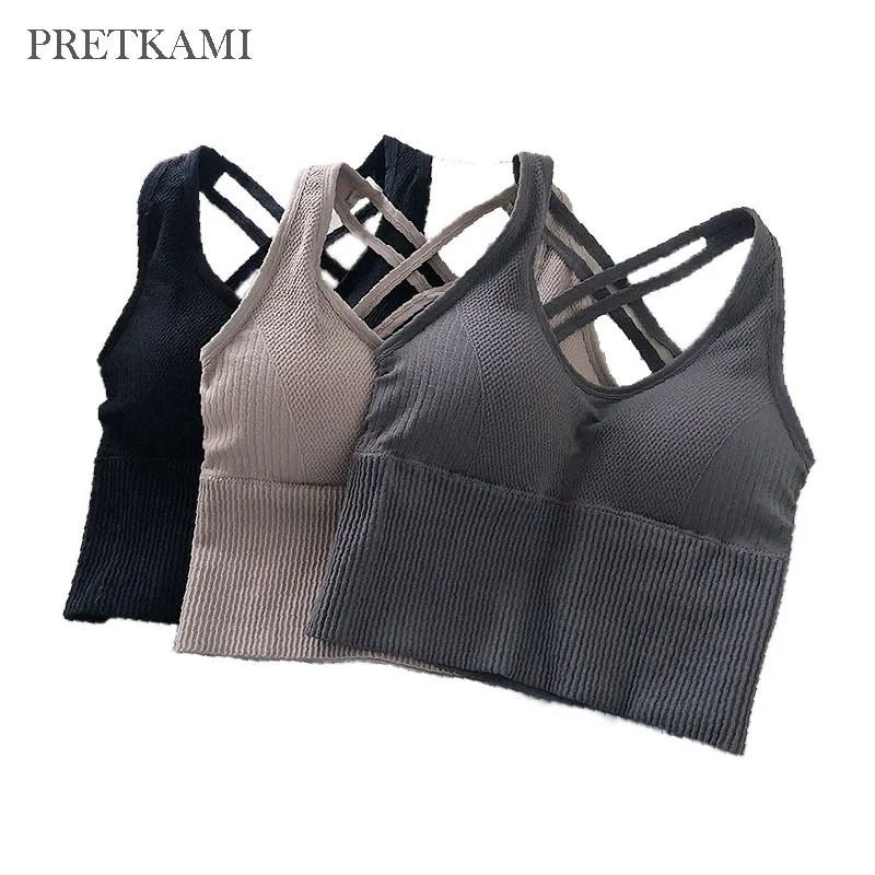 

Fashion Cross Bandage Sports Bra Women Tops Yoga Letter Vest Bralette Push Up Bra Underwear Crop Top Workout Gym Fitness Tank