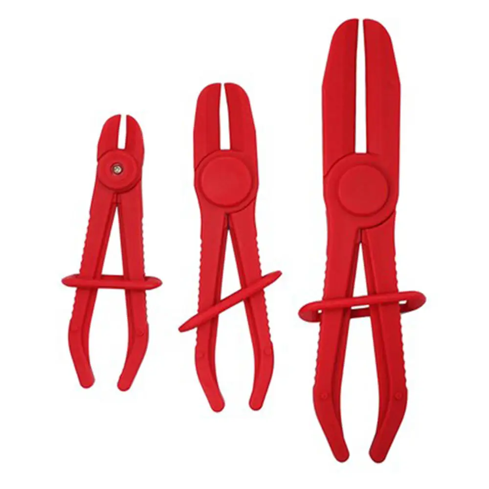 

3x Flexible Nylon Hose Heaters Clamp Tool Brake Fuel Water Line Plier Sets Red Plastic Pliers Car Tubing Clamp Tool