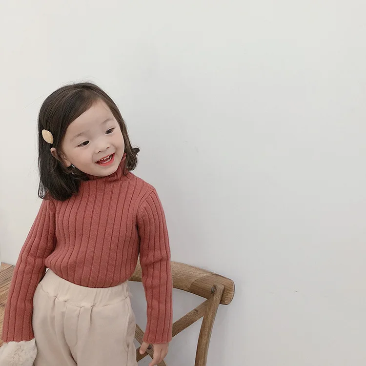 Детский Однотонный свитер с длинными рукавами и высоким воротником для