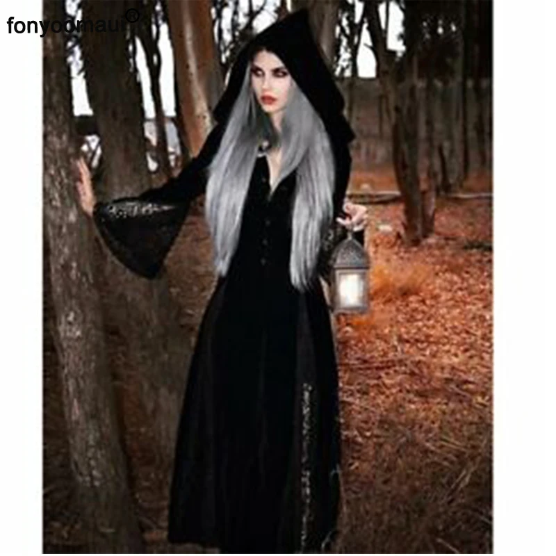 Женский винтажный костюм в готическом стиле Черное Кружевное Платье макси с