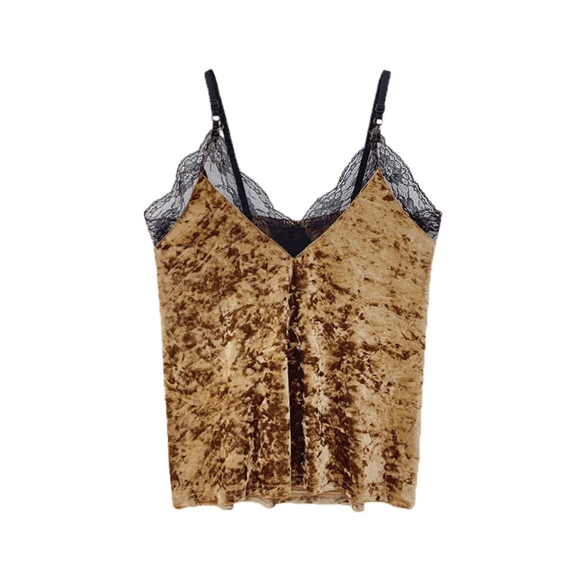 Женские Модные кружевные лоскутные велюровые майки с открытой спиной тонкие