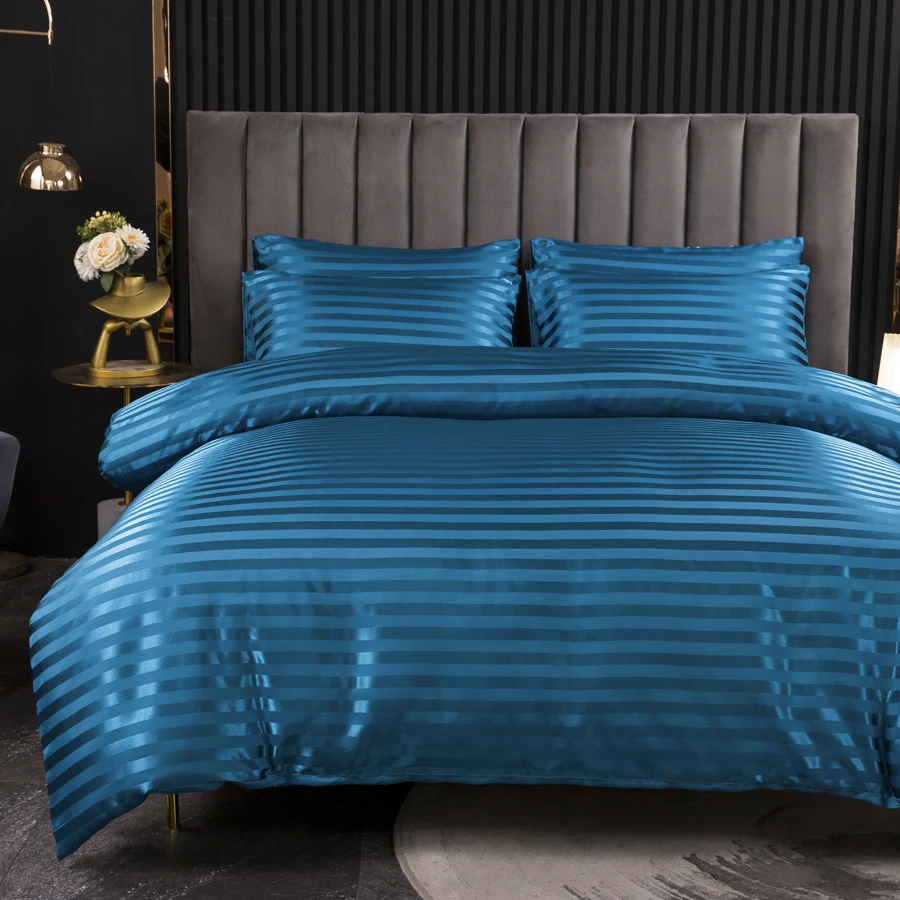 WOSTAR атласный Шелковый пододеяльник в синюю полоску двойной полный Королевский