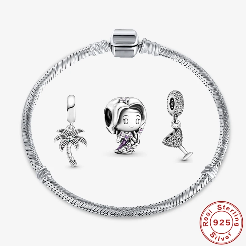 

MC Coconut Tree Princess Full Zircon Wine Glass 925 Silver Charms Beads Fit Pandora Bracelet Fine Jewelry Gift Making For Women