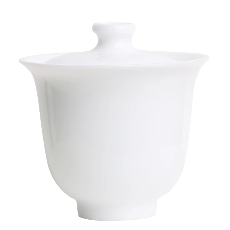 

quiet, small covered bowl, high white porcelain, girls' simple three talent bowl, Juxiang small ceramic kungfu tea set
