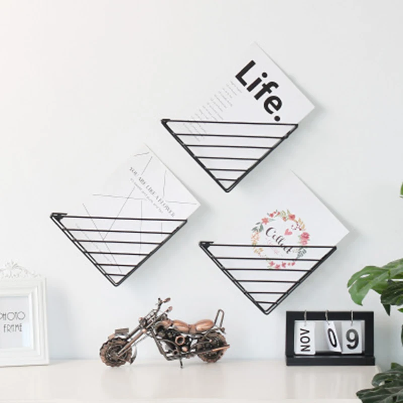 INS Triangular Iron Wall Storage Rack Shelf Wall-Mounted Hollow Bookshelf Decor Living Room Office Bedroom Decorative | Дом и сад