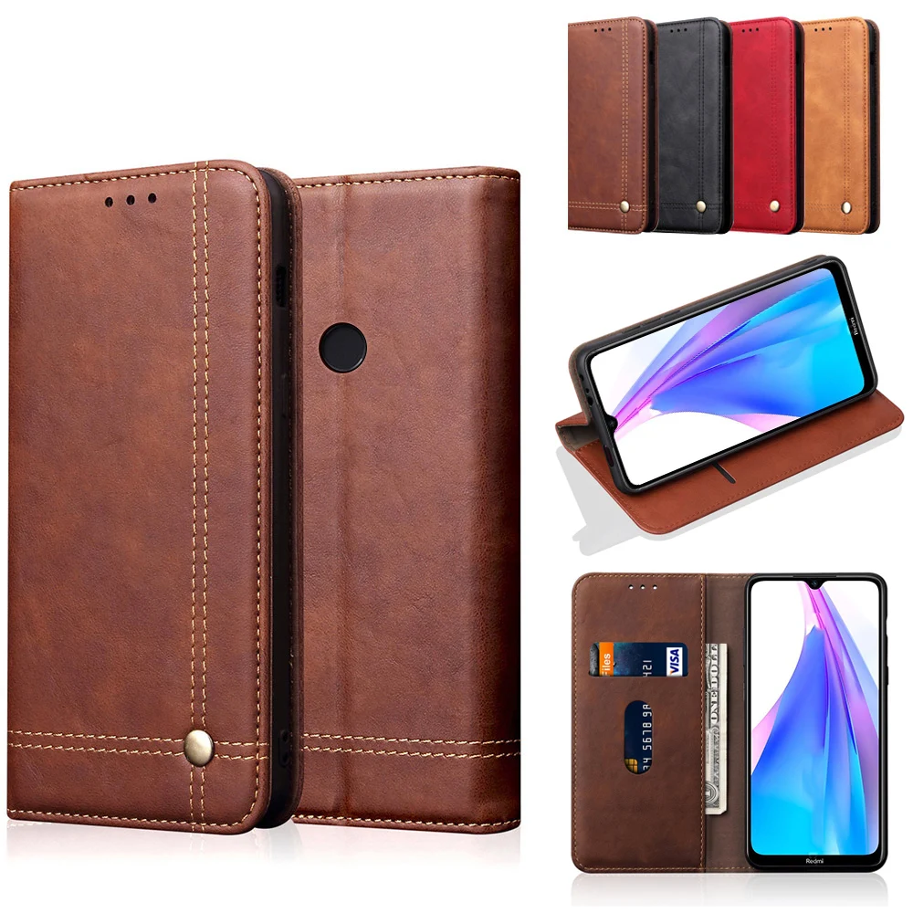 

For Xiaomi Redmi Note 8t Retro Crazy Horse Pattern Pu Leather Flip Stand Wallet Case With Card Slots Bag Coque Fundas Shockproof