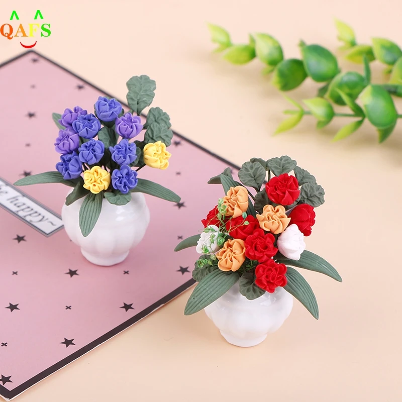 

Flowers Fairy Garden Ornament Mini Potted Plant Flowers Pot DollHouse Decor 1:12 Doll House Miniature
