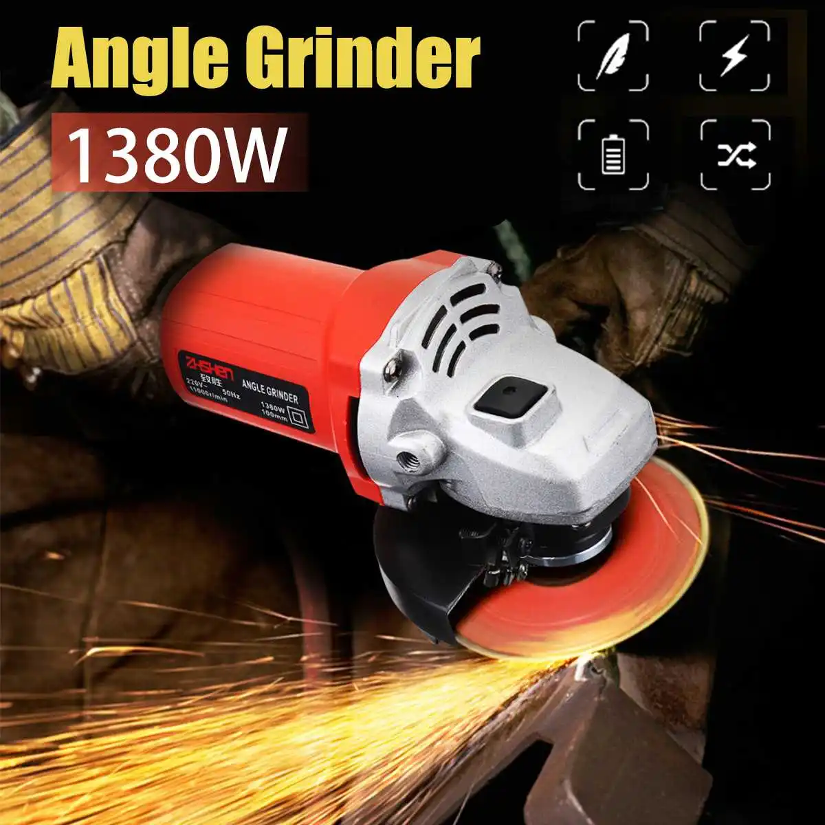 Angle Grinder 220V/50Hz 1380W 11000r/min  Electric Angle Grinding Metal Wood  Cutting and grinding Machine  Power Too