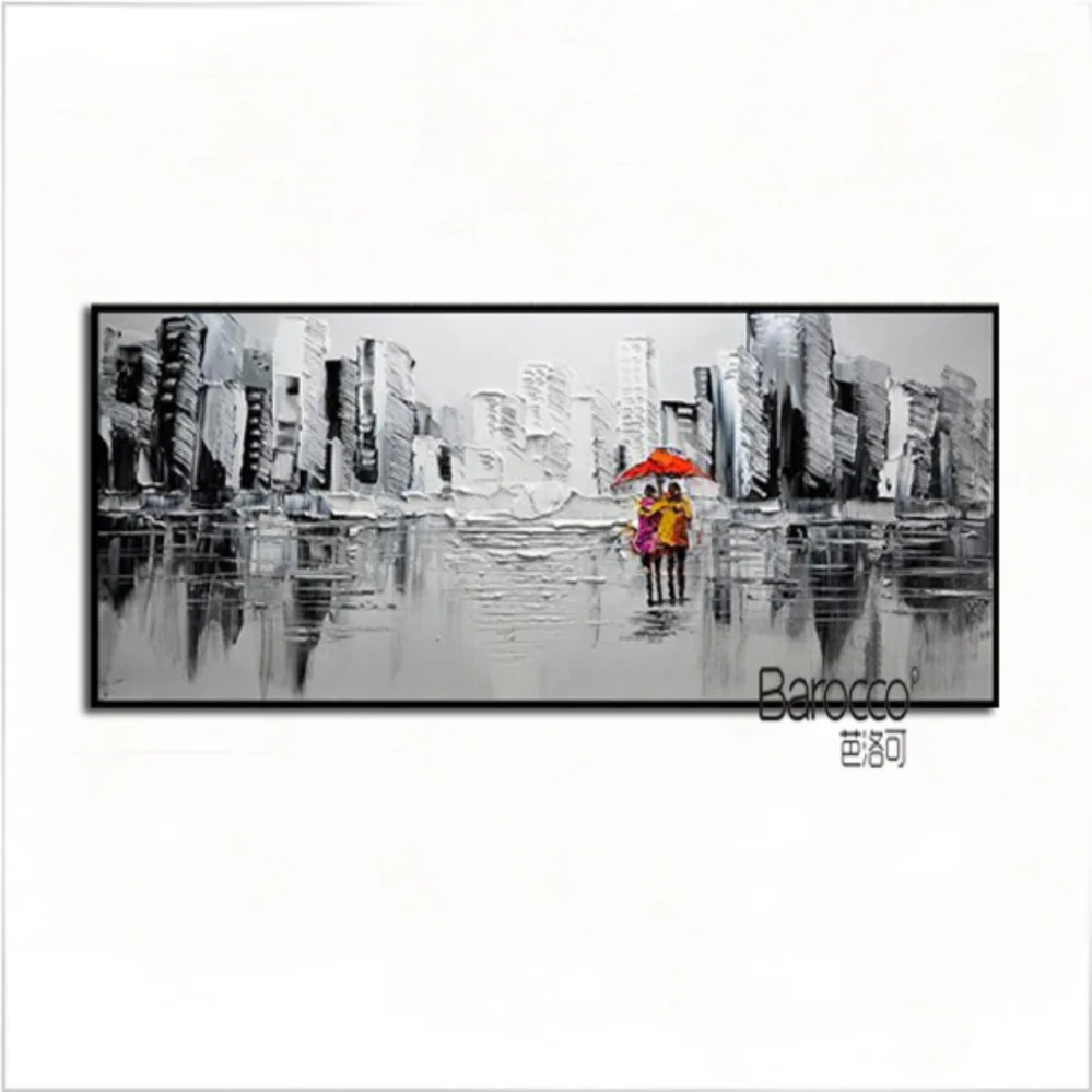 Modern Abstract Cityscape Painting Hand Painted Scenery Oil Home Wall Decoration | Дом и сад