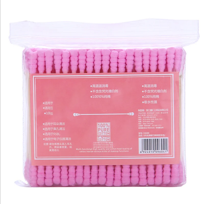 pink 100 шт./упак. двойной головкой ватный тампон Для женщин макияжа ватные палочки наконечник для использования в медицинских деревянные палочки для носа, чистка ушей инструменты для здоровья - Цвет: pink