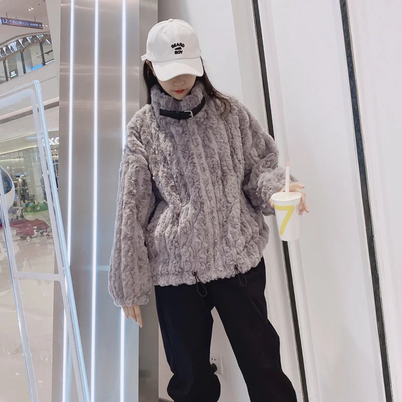 Пальто женское из искусственного кроличьего меха повседневная мягкая верхняя