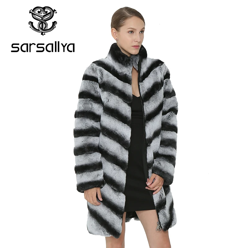 SARSALLYAWinter Для женщин Рекс Пальто из заячьего меха реальный натуральный мех пальто