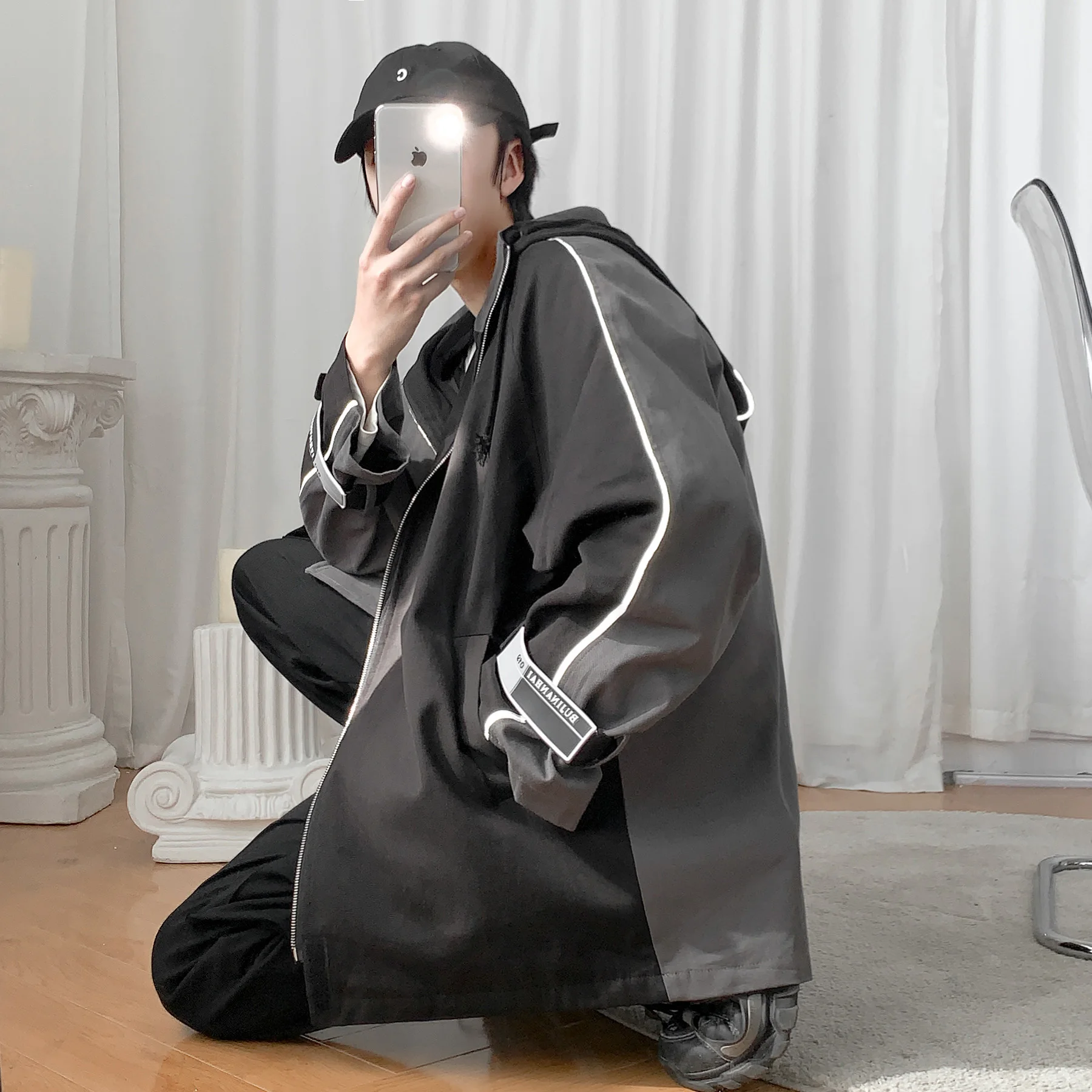 

2020 Spring Jacket Men Splicing Blocks Reflective Hooded Korean Style Streetwear Mens Jackets and Coats