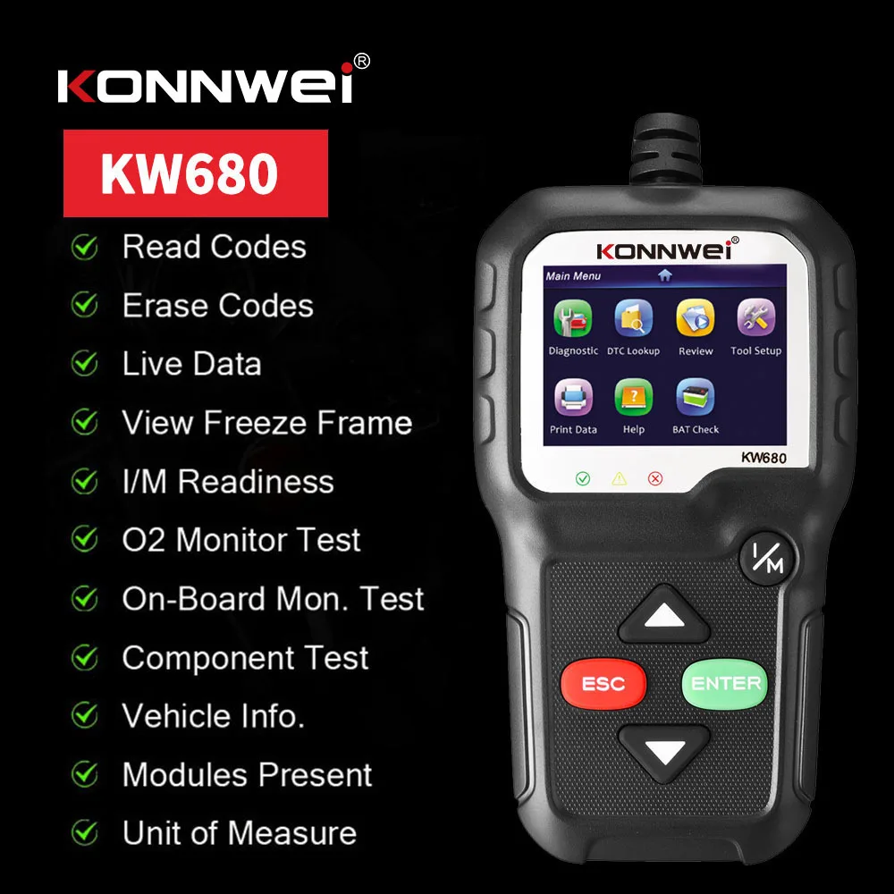 KW680 OBD2 CAN BUS Code Reader Scanner for Car Engine Fault Code Detector