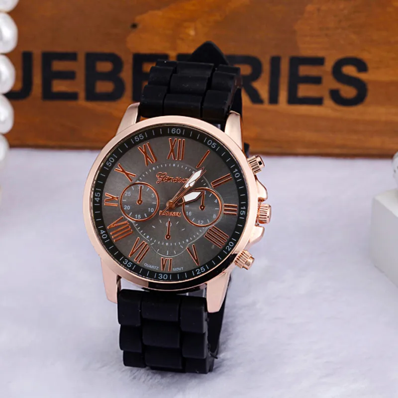 

Женские часы 2021 года, Роскошные Аналоговые часы из нержавеющей стали цвета розового золота с римскими цифрами и силиконовым желеобразным г...