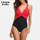 Женский слитный купальник charmleak, купальник с перекрестными элементами, пляжная одежда с цветными блоками, монокини, бикини