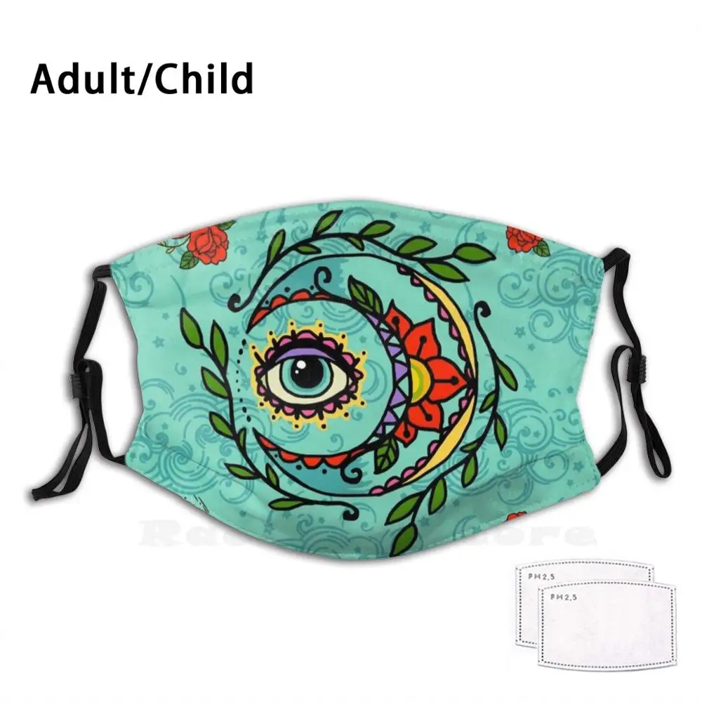 

Sun God & Moon #3: Old School Tattoo Print Washable Filter Anti Dust Mouth Mask Space Cosmos Sun God Moon Sea Wave Cloud Sky