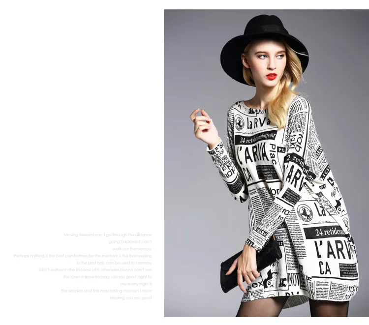 

Autumn New Fat Plus Size Wwomen's Clothing Loose Pullover Sweater Newspaper sweatshirt Mid-length Top Base Streetwear Printing