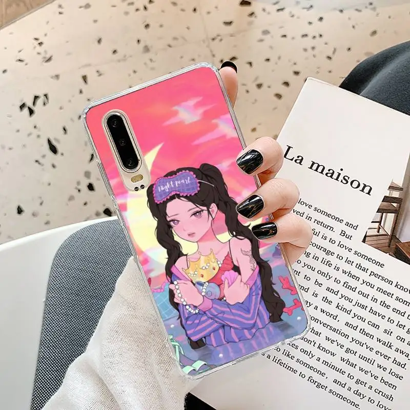 

Girl cartoon aesthetic Phone Case Transparent for Samsung A71 S9 10 20 HUAWEI p30 40 honor 10i 8x xiaomi note 8 Pro 10t 11