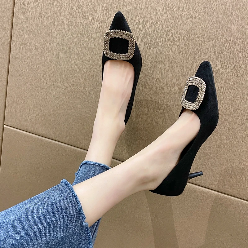 

ELLALEE Pointe Toe High Heel Women Shoes Thin Heel Slip-On Rubber Non-slip Shoes Elegant Ladies Spring Summer Shallow Shoes