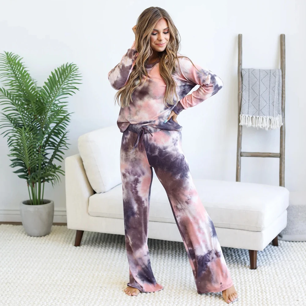 

Женский свитер с длинным рукавом, топ, комплект из 2 предметов, женская модная одежда с галстуком-краской, осенне-зимние наряды, новинка 2021, к...