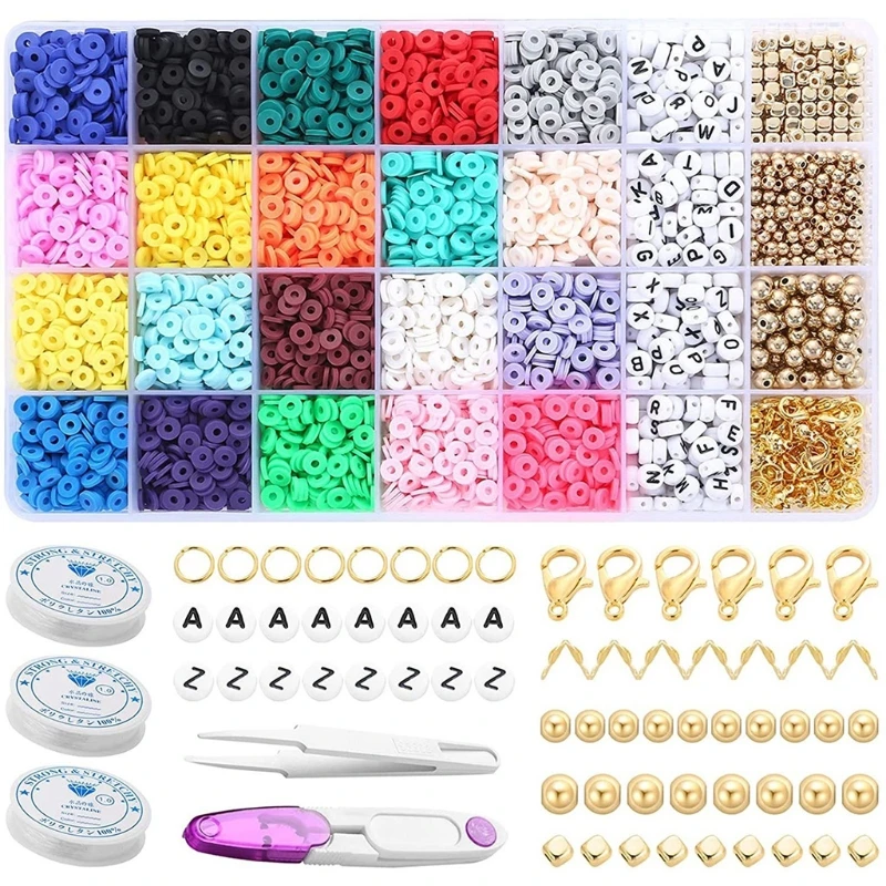 

4000 Flat Round Polymer Clay Spacer Beads for Jewelry Making Bracelets Necklace Earring DIY Craft Kit Jump Rings