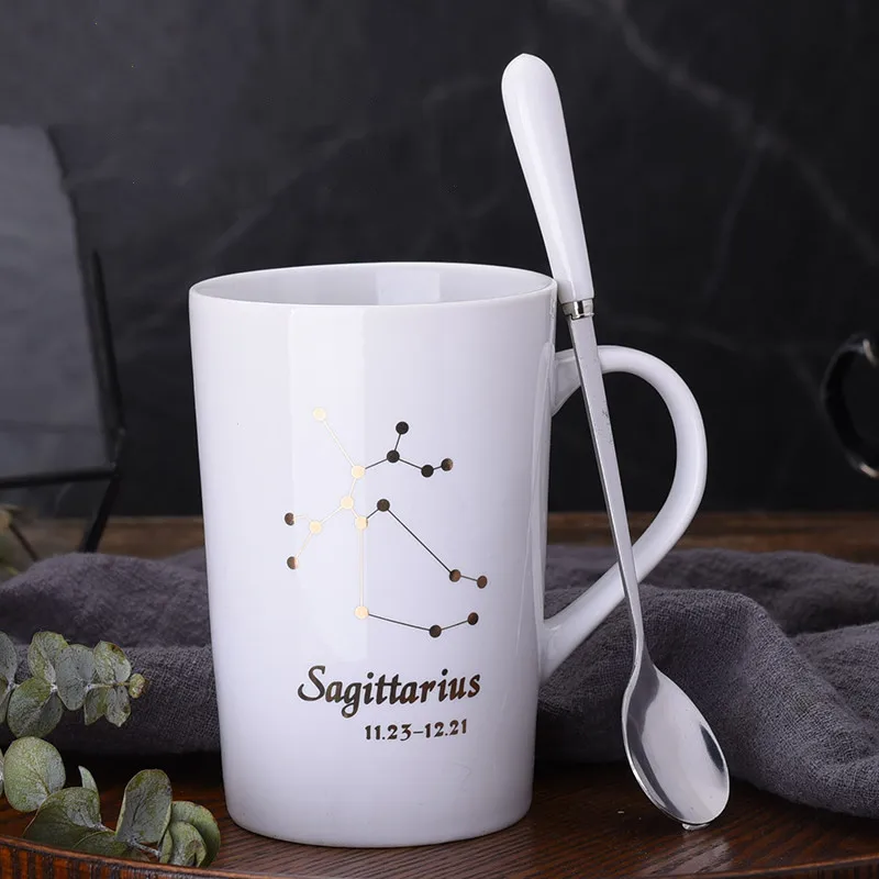 Креативная керамическая кружка для воды с 12 созвездиями дома черная Золотая со