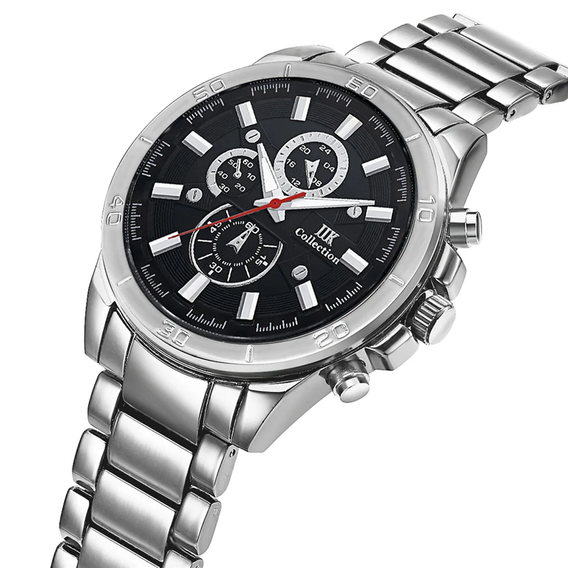 

Quartz Watch Men Business Waterproof 3ATM Alloy Stainless Steel Color Black Strap Luminous Pointer Men'S Watches IIK1328G