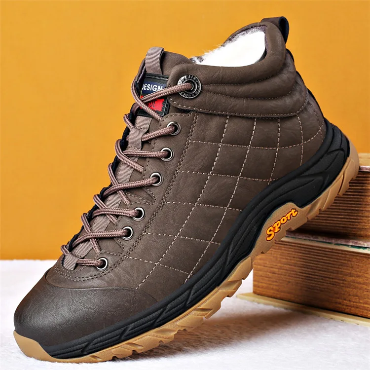 

Зимние теплые мужские ботинки из натуральной кожи с шерстяным мехом, уличные зимние ботинки ручной работы, водонепроницаемые рабочие Неско...