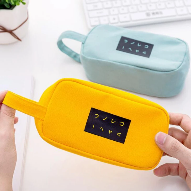 Однотонный пенал для девочек и мальчиков школьный милый брезентовый большая