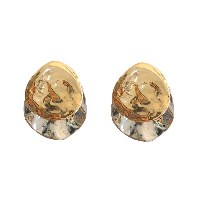 

AOMU 2021 Fashion Geometric Irregular Disc Folds Gold Silver Color Metal Stud Earrings for Women Gift Party Jewelry Gift