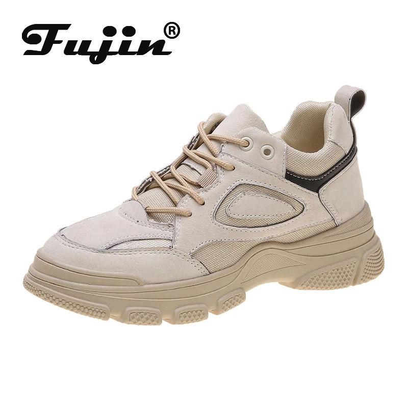 Женские кроссовки на платформе Fujin весенние дышащие с круглым носком и толстой
