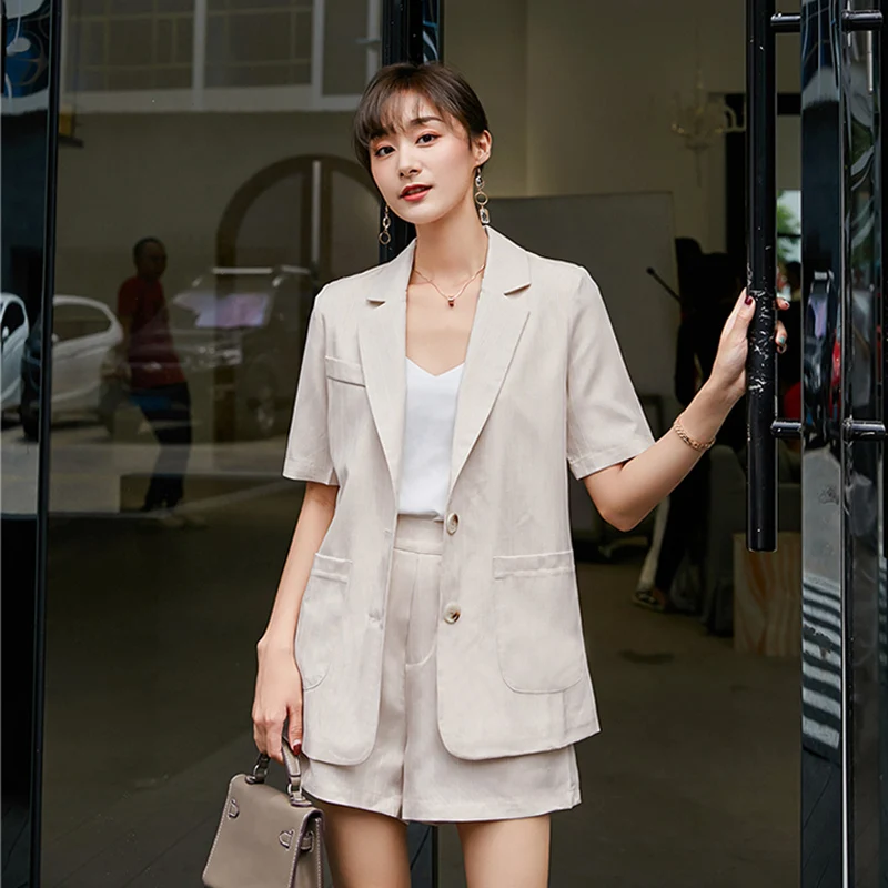 Женский брючный костюм Mozuleva из хлопка и льна в полоску однобортный пиджак с