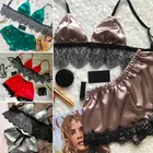 Женский кружевной купальник из двух частей, сексуальный комплект нижнего белья, пляжная одежда, Дамский летний атласный Шелковый бюстгальтер, бюстье, ночная сорочка, купальный костюм
