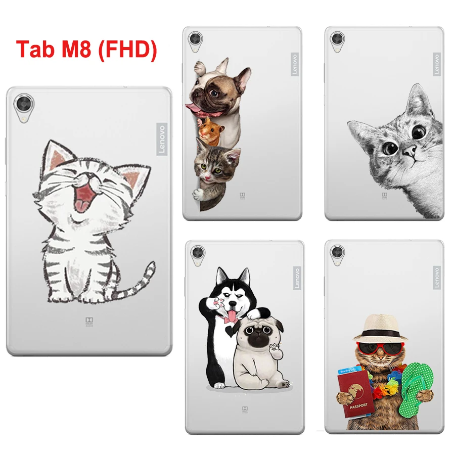 Чехол из мягкого ТПУ с задней панелью и принтом кота для планшета Lenovo Tab M8 (FHD) с силиконовыми накладками и крышкой 8,0 дюймов FHD.