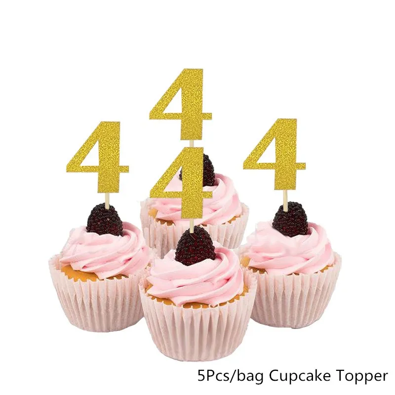 5Pcs Chicinlife 4th Happy Birhday Декор номер Синий Розовый 4 фольги шар корона шляпа дети мальчик девочка 4 года День рождения принадлежности - Цвет: 5Pcs