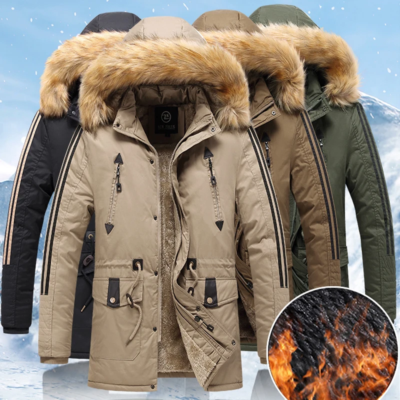 

Winter Jacket Men 2021 Fur Collar Hooded Men Wool Liner Snow Long Parka Jacket Outerwear Thick Thermal Men Warm Coat Windbreaker